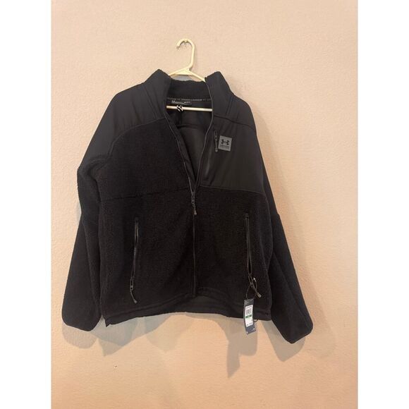 Men Under Armour UA Mission FZ Black Fleece Jacket Loose Fit Full Zip NWT - Picture 1 of 5